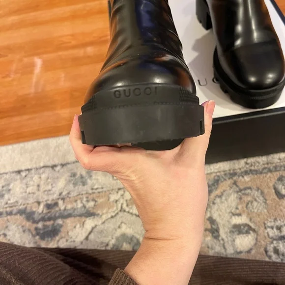 Gucci Women's Black Ankle Boots with Gold Accents - Picture 6 of 16